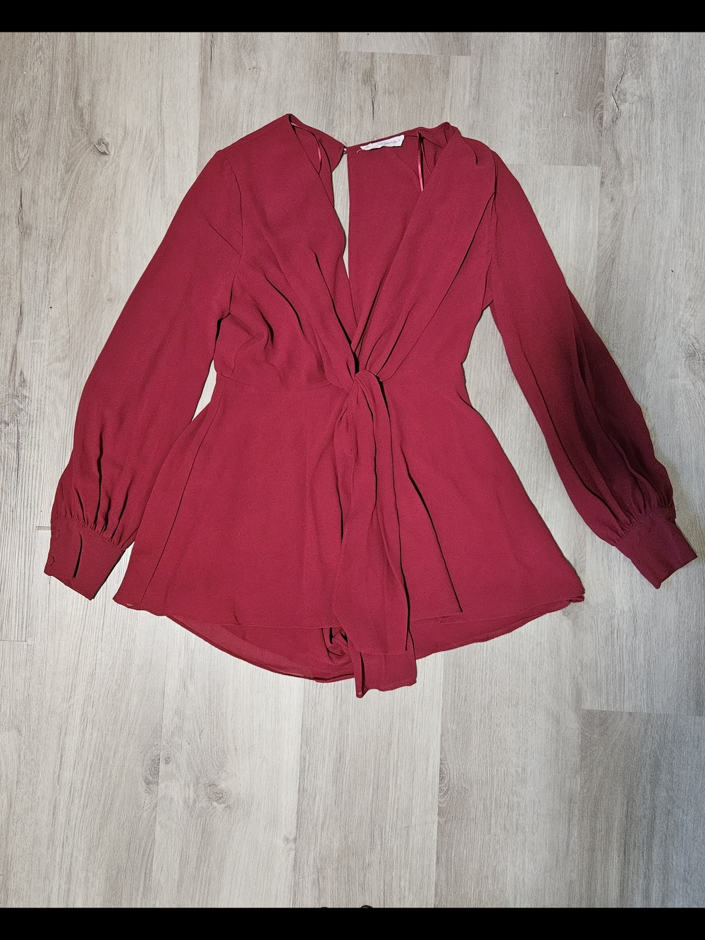 American Threads Wine Red Tie Front Long Sleeve Romper | Size Small